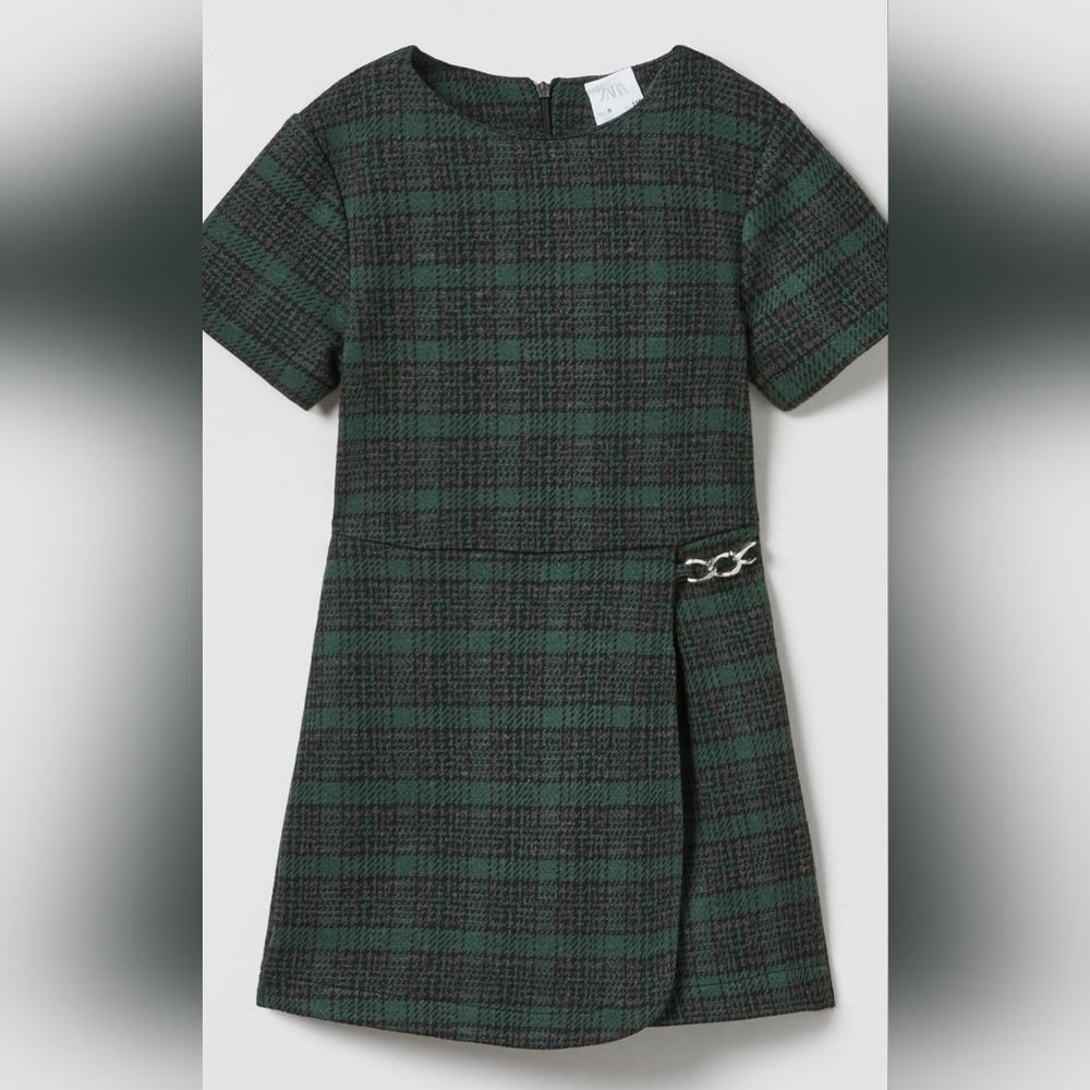Brand New Zara Kids Green Plaid Jumpsuit Dress
